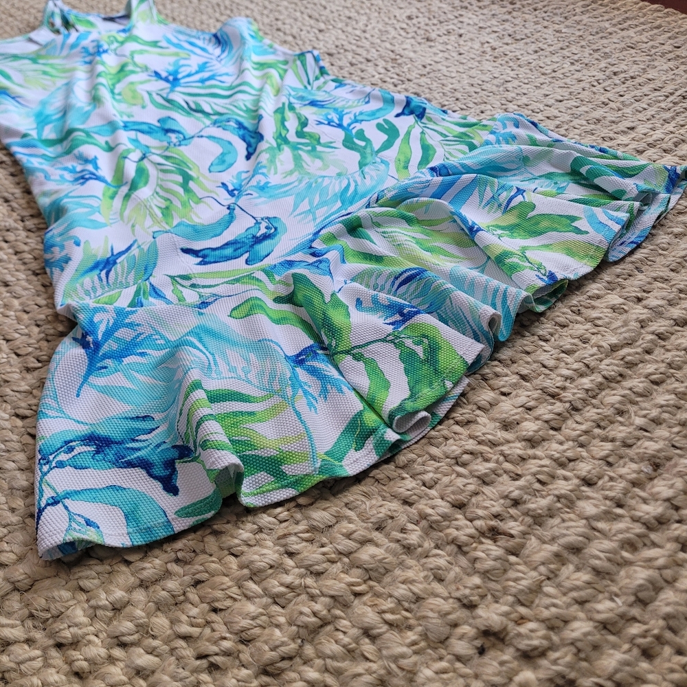 Island Cays Sea Fronds High-Neck Flounce Spa Dress Coverup Pockets UPF 50 Small - Picture 4 of 11